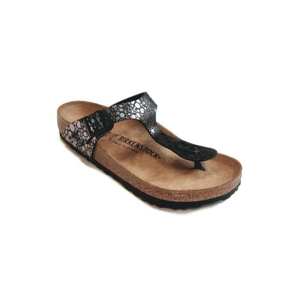 Birkenstock Gizeh Thong Sandals Womens 6-6.5 Black Metallic Stone EU 37 Regular